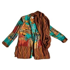 A.K.F. New York Vintage Jacket Cardigan w Scarf Tie Boho Western Cowboy Size M